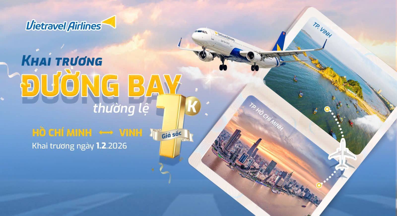 Vietravel Airlines tung ưu đãi đặc biệt nhân dịp khai trương đường bay Tp Hồ Chí Minh - Vinh