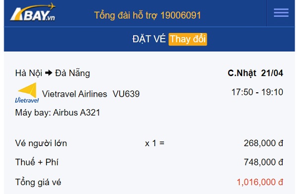 Xuất hiện vé chỉ 268k của Vietravel Airlines trên hành trình Hà Nội – Đà Nẵng tháng 4!