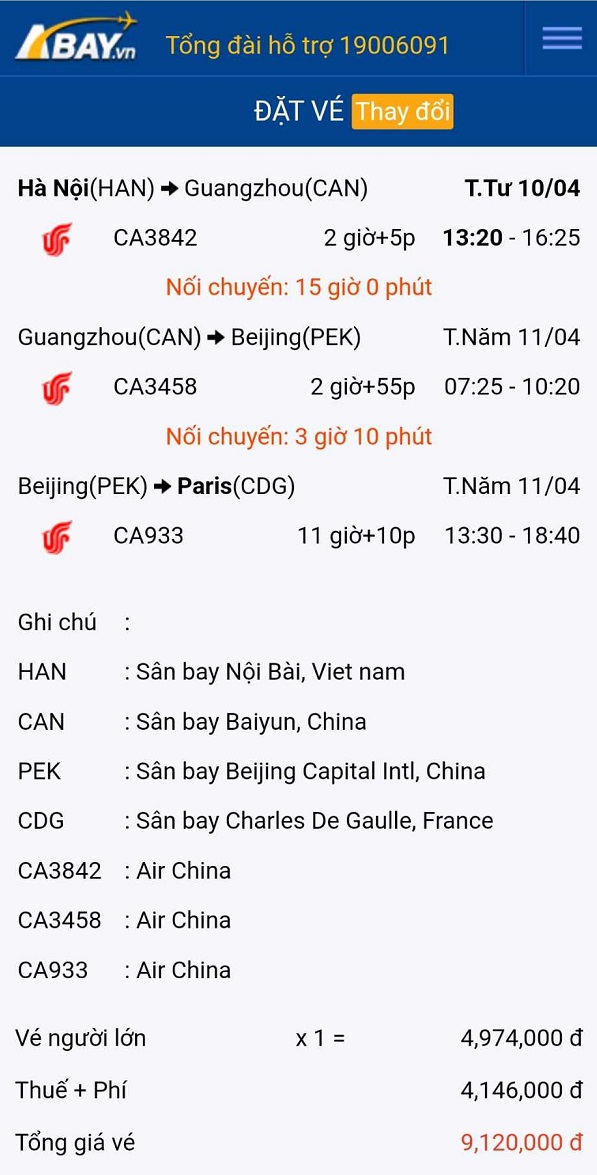 Đặt vé máy bay Hà Nội đi Paris tháng 04/2024 giá tốt nhất tại ABAY.vn