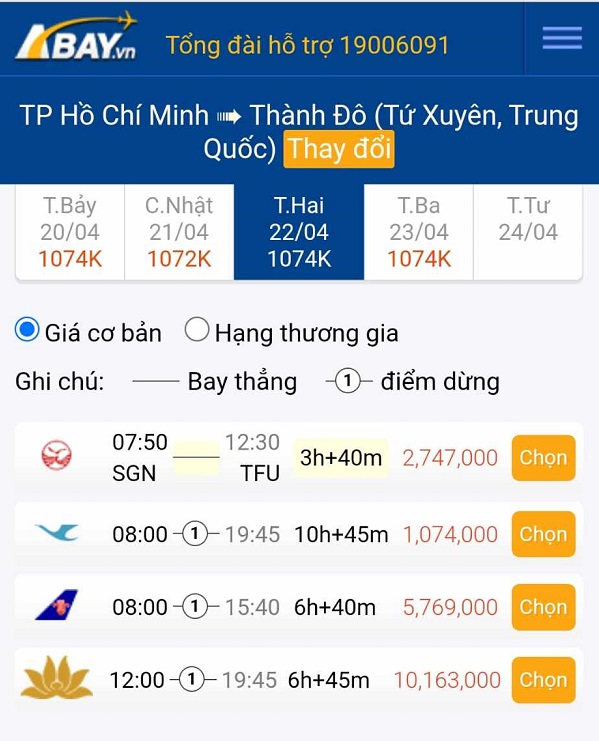 Đặt vé máy bay Tp Hồ Chí Minh – Thành Đô tháng 04/2024 với mức giá chỉ từ 1.074.000đ