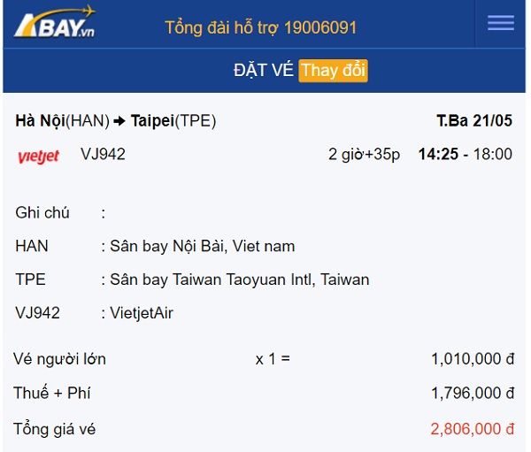 Giá vé bay thẳng Hà Nội – Đài Bắc tháng 5 là bao nhiêu? Nên đặt hãng nào rẻ nhất?