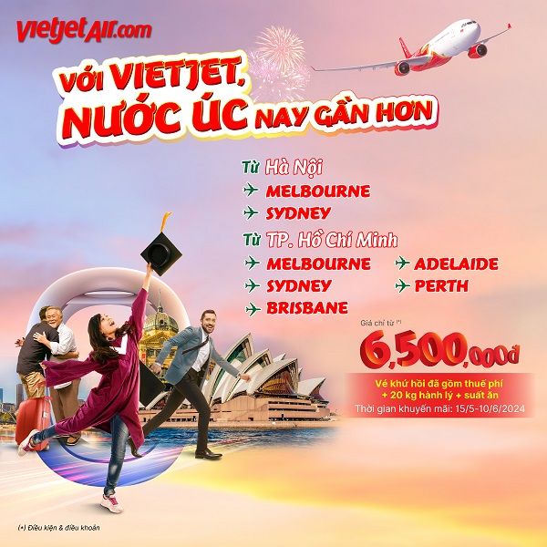 VietJet Air ưu đãi bay Úc khứ hồi chỉ từ 6.500k: Book vé ngay!