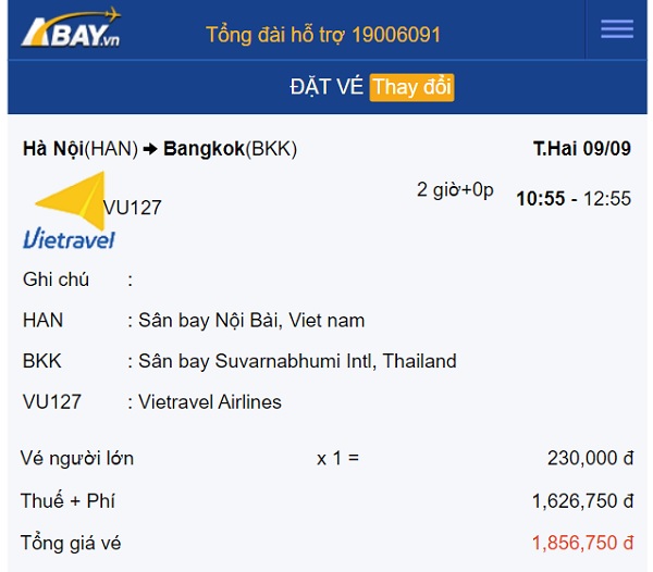 Bay Hà Nội – Bangkok (Thái Lan) giá cực “mềm” chỉ từ 230k/ chiều trong tháng 9