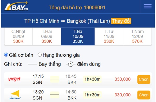 Chỉ từ 330k, sở hữu ngay vé bay Tp Hồ Chí Minh – Bangkok (Thái Lan) trong tháng 9!