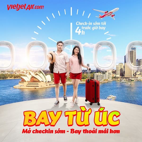 VietjetAir mở check-in sớm 4 tiếng trước giờ bay cho chuyến bay từ sân bay Melbourne và Sydney