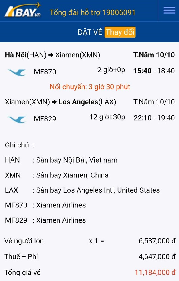 Bay Hà Nội – Los Angeles tháng 10/2024 với mức giá tốt nhất tại ABAY.vn