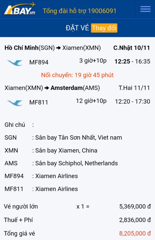 Tham khảo mức giá vé tốt nhất trên hành trình Tp Hồ Chí Minh – Amsterdam vào tháng 11/2024