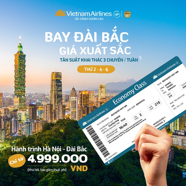 Bay Đài Bắc với mức GIÁ XUẤT SẮC từ Vietnam Airlines