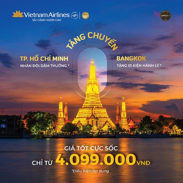 Nhận ngay “cơn mưa ưu đãi” của Vietnam Airlines trên đường bay Tp Hồ Chí Minh – Bangkok từ nay đến cuối năm