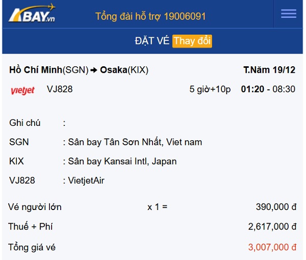 Vé Tp Hồ Chí Minh – Osaka (Nhật Bản) tháng 12 chỉ từ 390k/ chiều: Đặt ngay kẻo hết!