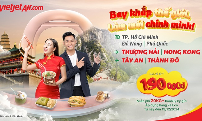 VietjetAir miễn phí 20kg hành lý ký gửi trên tất cả các chặng bay thẳng giữa Trung Quốc, Hong Kong và Việt Nam