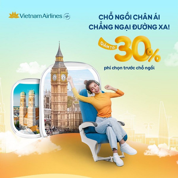 Vietnam Airlines giảm tới 30% phí chọn trước chỗ ngồi 