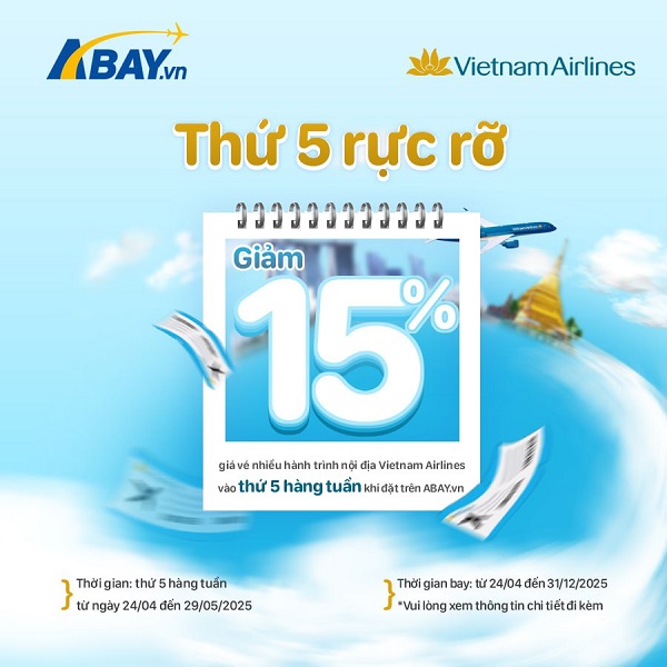 Nhanh tay book ưu đãi “Thứ 5 rực rỡ” cho các hành trình nội địa từ ABAY & Vietnam Airlines!