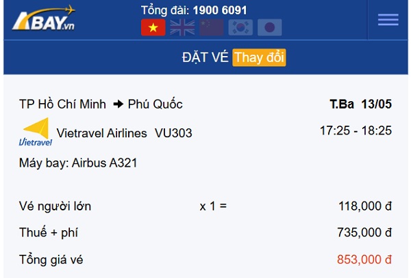 Xuất hiện vé Vietravel Airlines chỉ 118k trên hành trình Tp Hồ Chí Minh – Phú Quốc tháng 5