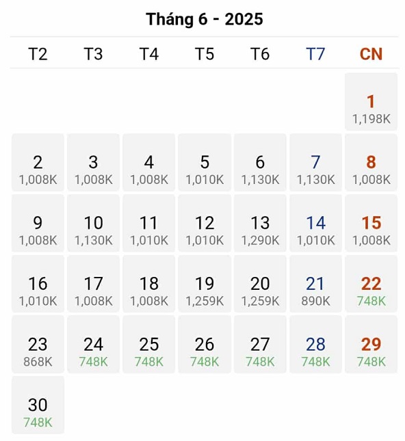 Cập nhật mức giá vé tốt nhất trên hành trình Tp Hồ Chí Minh đi Hà Nội tháng 06/2025