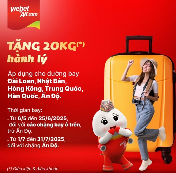 VietjetAir tung vé giá tốt – tặng hành lý ký gửi cho nhiều chặng bay quốc tế