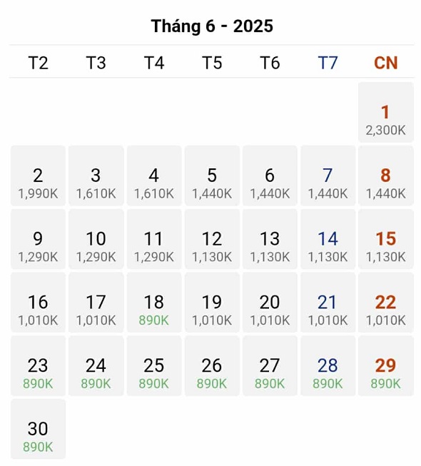 Sự chênh lệch của giá vé máy bay Tp Hồ Chí Minh đi Vinh tháng 06/2025