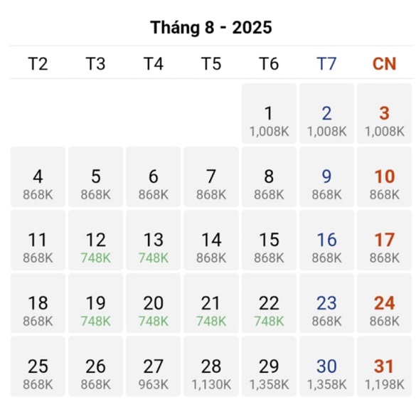 ABAY đang ghi nhận loạt vé máy bay giá tốt nhất cho chặng Tp Hồ Chí Minh – Hà Nội tháng 08/2025