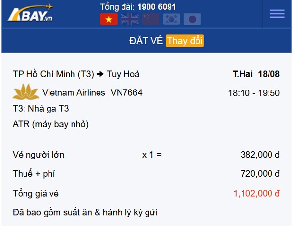 Bay Tp Hồ Chí Minh – Tuy Hòa tháng 8: Giá vé chỉ từ 382k/ chiều