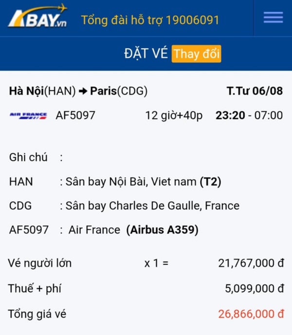 Đặt vé máy bay Hà Nội – Paris giá tốt nhất trong tháng 08/2025