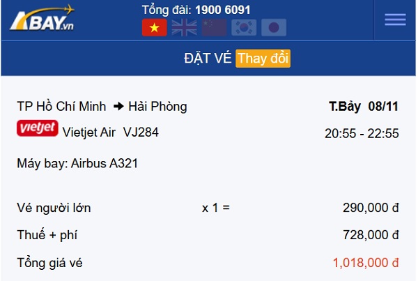 Bay Tp Hồ Chí Minh – Hải Phòng tháng 11 cực tiết kiệm cùng giá vé chỉ từ 290k!