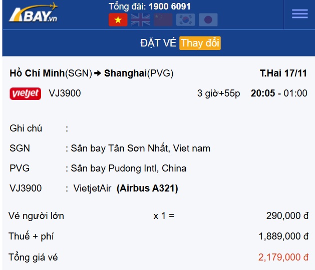 Bay Thượng Hải (Trung Quốc) tháng 11 cùng giá vé hấp dẫn chỉ 290k/ chiều!