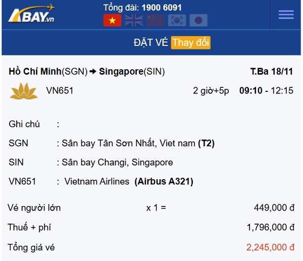 Nhanh tay book ngay loạt giá vé chỉ 449k bay thẳng Tp Hồ Chí Minh – Singapore tháng 11!