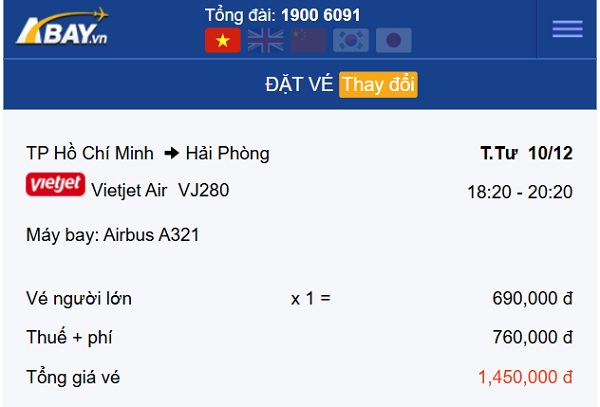 Bay Tp Hồ Chí Minh – Hải Phòng tháng 12: Giá vé khởi điểm 690k/ chiều!