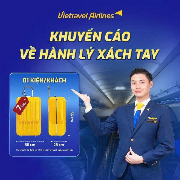 Vietravel Airlines thông báo THU PHÍ HÀNH LÝ XÁCH TAY QUÁ CƯỚC tại sân bay