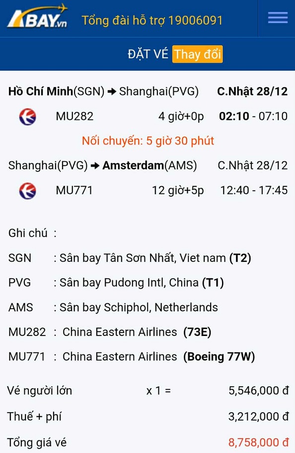 Cập nhật vé máy bay giá tốt nhất chặng Tp Hồ Chí Minh – Amsterdam tháng 12/2025