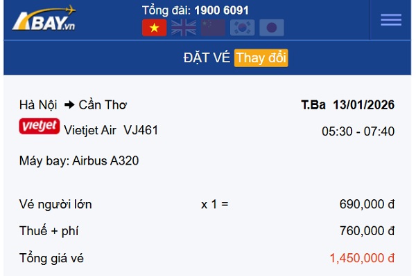 Bay Hà Nội – Cần Thơ tháng 1: Giá vé tốt nhất là bao nhiêu?