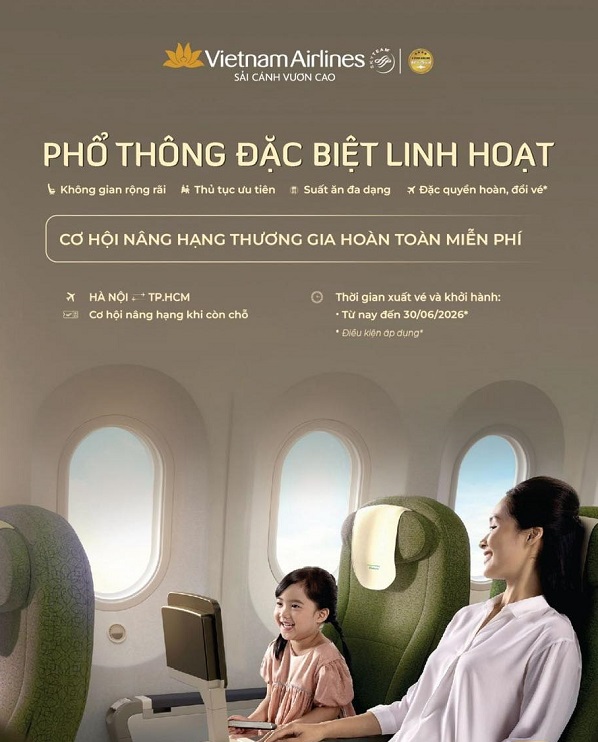 Nâng hạng Thương gia miễn phí khi bay cùng Vietnam Airlines từ nay đến 30/06/2026