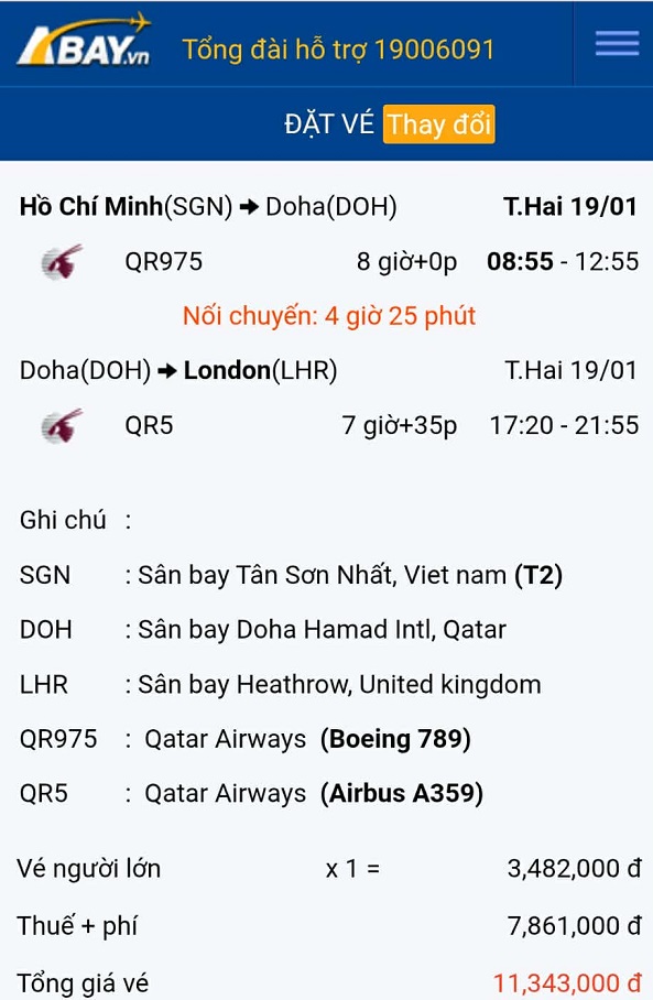 Bay Tp Hồ Chí Minh – London tháng 01/2026 với giá vé hấp dẫn được ABAY cập nhật