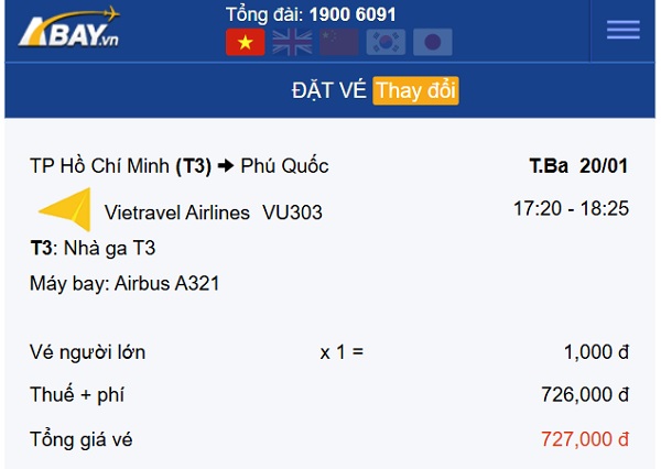 Vietravel Airlines bất ngờ tung loạt vé giá chỉ 1k trên đường bay Tp Hồ Chí Minh đi Phú Quốc tháng 1!