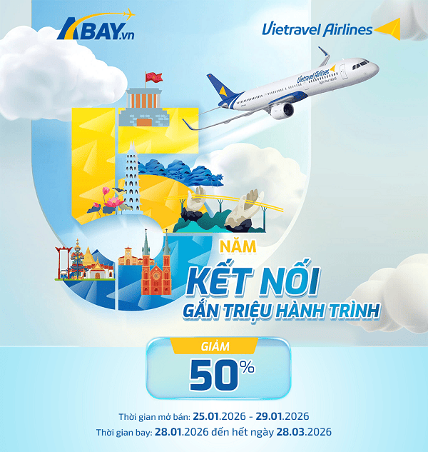 Mừng 5 năm cất cánh - Vietravel Airlines giảm 50% giá vé trên tất cả các hành trình