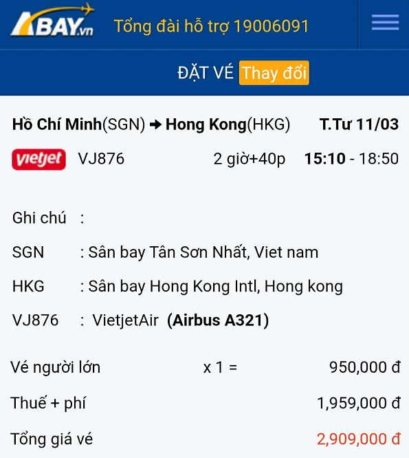 Vé máy bay Tp Hồ Chí Minh – Hong Kong bất ngờ giảm giá vào tháng 03/2026