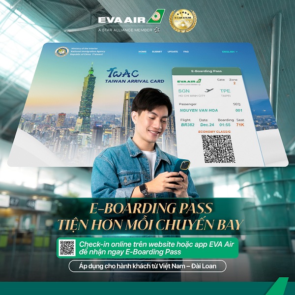 EVA Air triển khai dịch vụ E-Boarding Pass tại Việt Nam