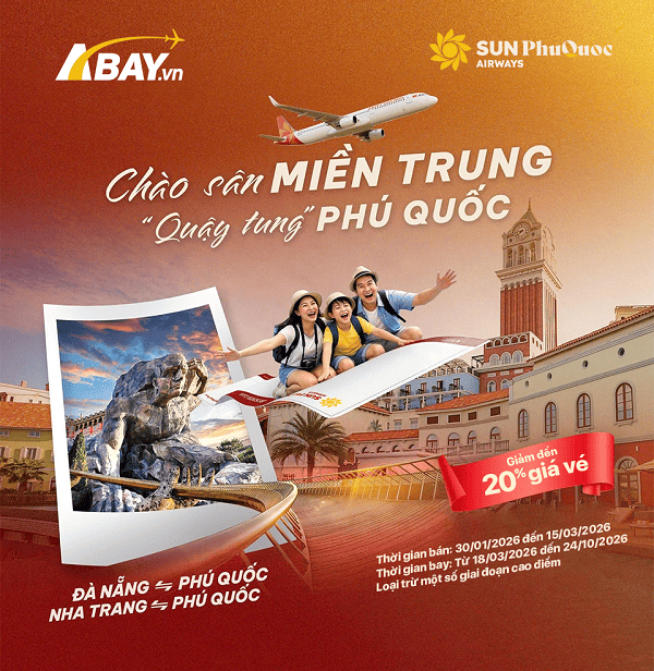 Vi vu miền Trung cùng ưu đãi giảm 20% giá vé từ Sun PhuQuoc Airways và ABAY.vn