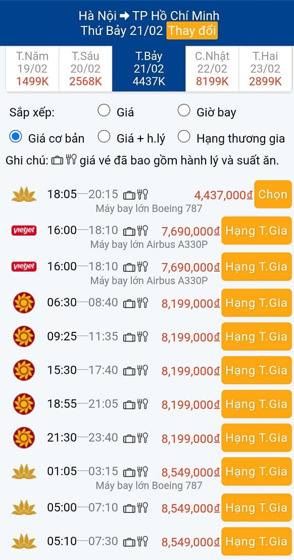 Câp nhật giá vé máy bay chặng Hà Nội – Tp Hồ Chí Minh những ngày sau Tết Nguyên Đán