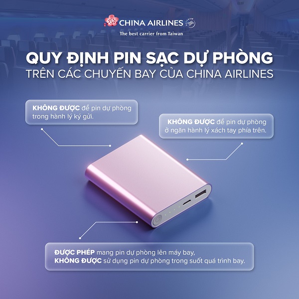 Quy định về pin sạc dự phòng trên các chuyến bay của China Airlines