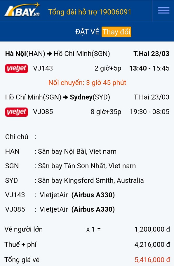 Bay Hà Nội – Sydney tháng 03/2026 với mức giá tốt nhất được ABAY cập nhật