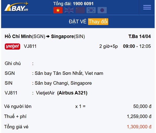 Book sớm vé giá tốt bay thẳng Tp Hồ Chí Minh – Singapore tháng 4 chỉ từ 50k