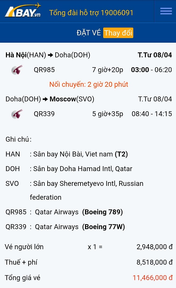 Nhiều vé rẻ đang được mở bán cho chặng bay Hà Nội – Moscow vào tháng 04/2026