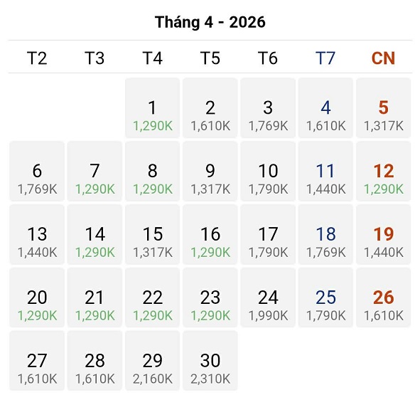 Cập nhật vé máy bay giá tốt nhất chặng Hà Nội – Quy Nhơn vào tháng 04/2026