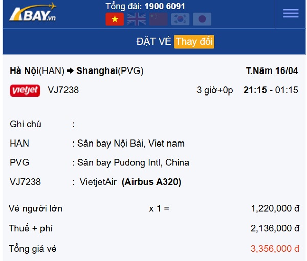 Bay thẳng Hà Nội – Thượng Hải (Trung Quốc) tháng 4 giá vé có cao không?