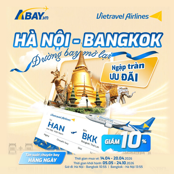 Vietravel Airlines triển khai giá khuyến mãi cho chặng bay Hà Nội – Bangkok