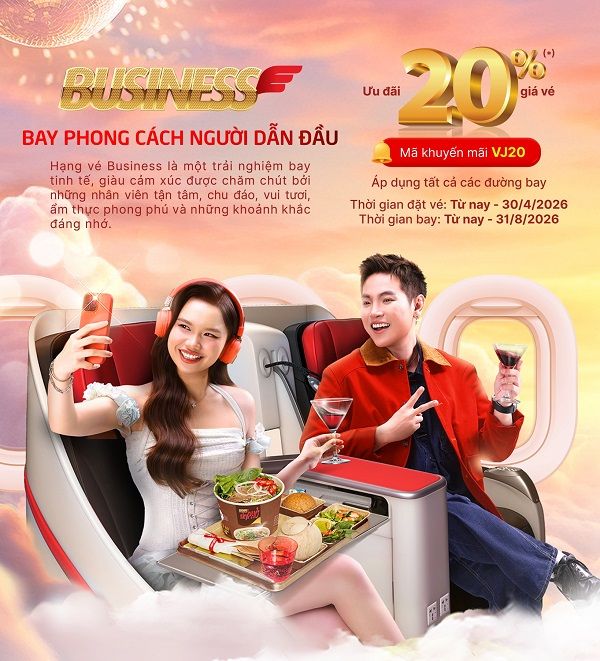 VietJet Air tung ưu đãi 20% giá vé Deluxe, Skyboss, Businessn áp dụng toàn mạng bay!