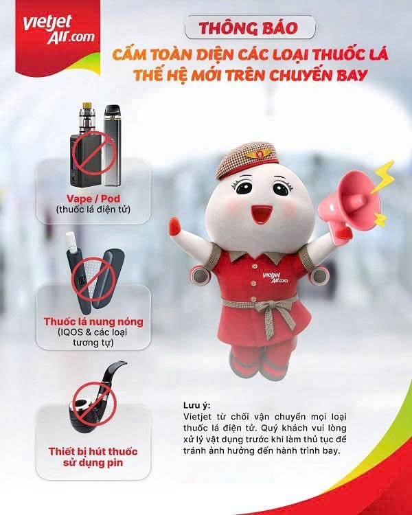 QUAN TRỌNG: VietJet Air cấm tất cả các loại thuốc lá thế hệ mới trên chuyến bay