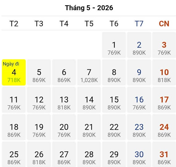 Vé máy bay Tp Hồ Chí Minh – Đà Nẵng tháng 05/2026 giữ mức giá khá ổn định
