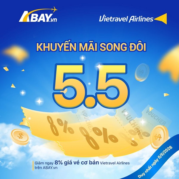 Vietravel Airlines giảm giá vé 8% trong khuyến mại “Ngày Song Đôi